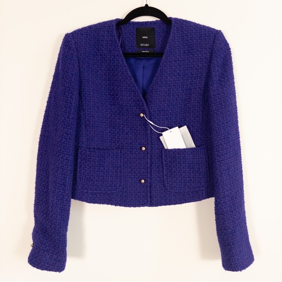 NWT Mango MNG Purple Tweed Blazer Jacket - Picture 3 of 8